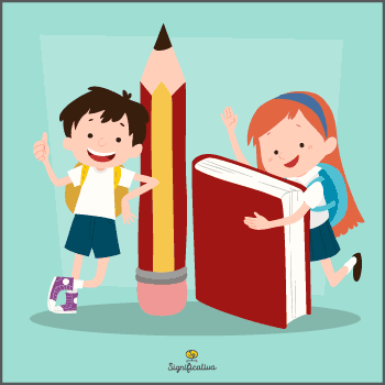 Ilustración 1 del artículo sobre los problemas de cambio o problemas aditivos de cambio Imagen de un niño y una niña apoyado en un lápiz y un libro que sirve para ilustrar el artículo sobre problemas de cambio o problemas aditivos de cambio